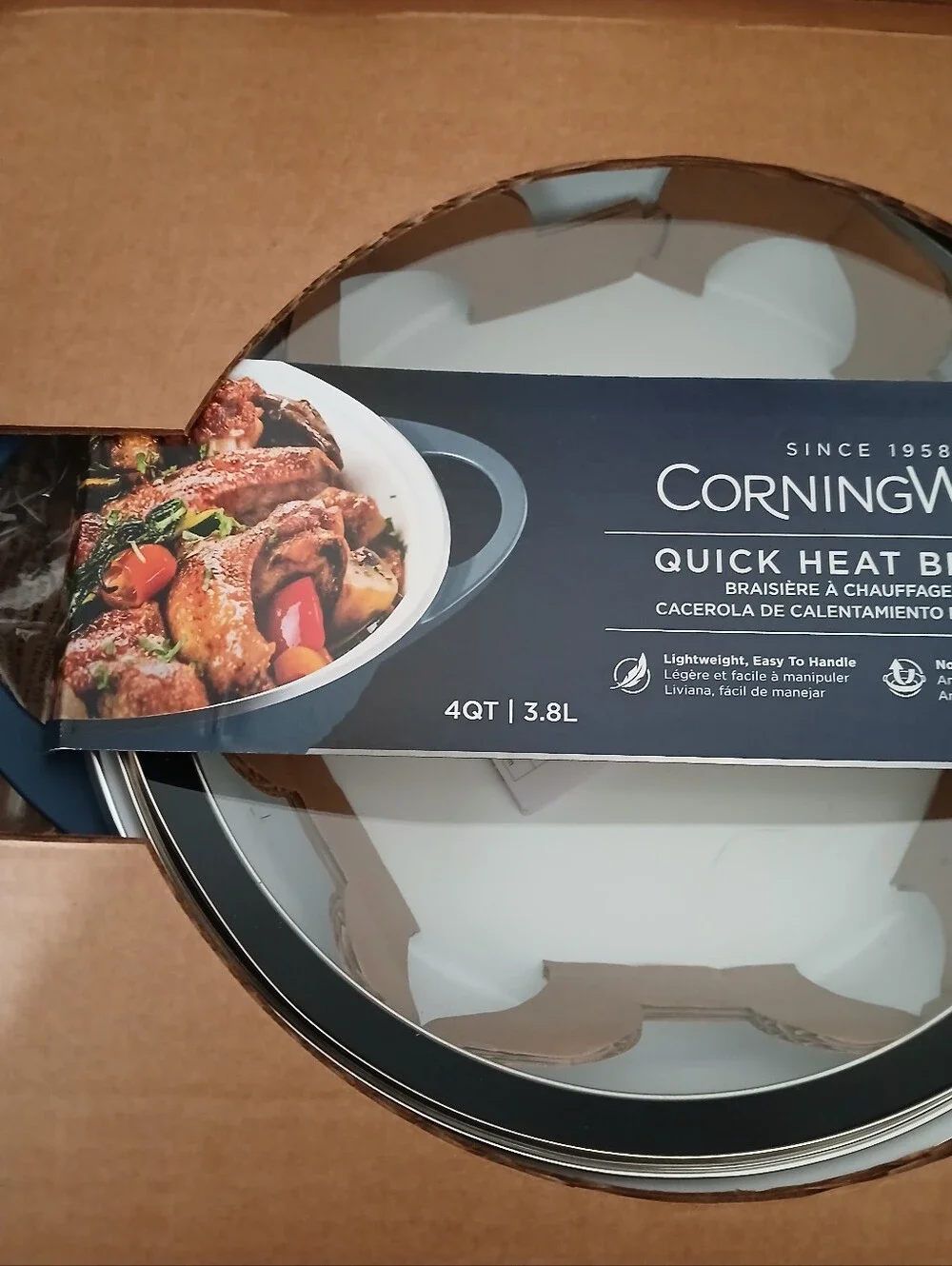 Corningware White Enamel Braiser with Stainless Rim